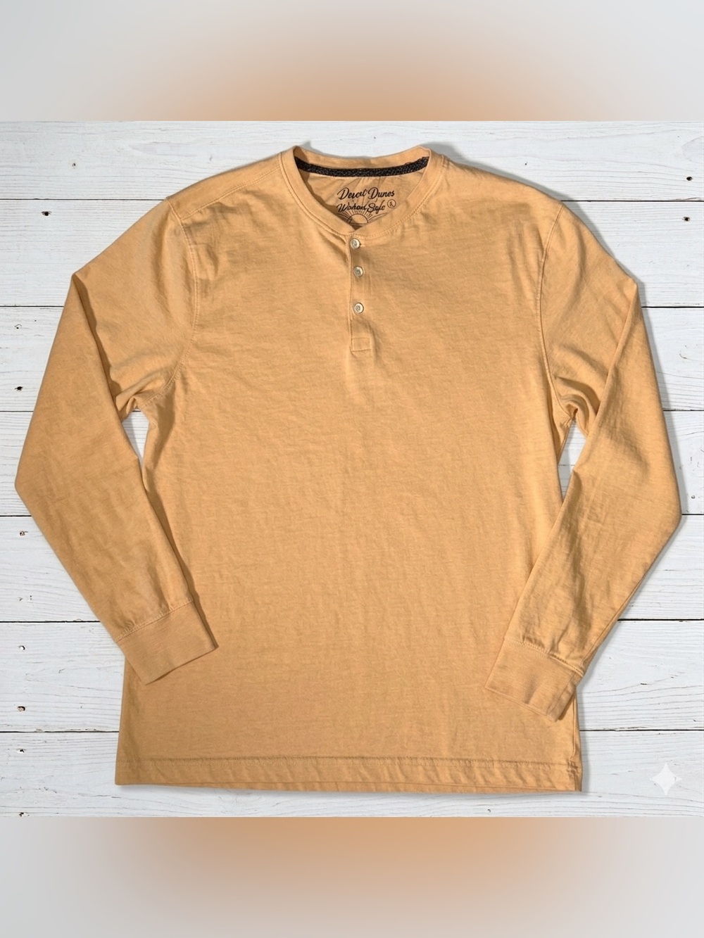 Desert Dunes Men's Large Dusty Peach Organic Cotton Long Sleeve 3-Button Henley